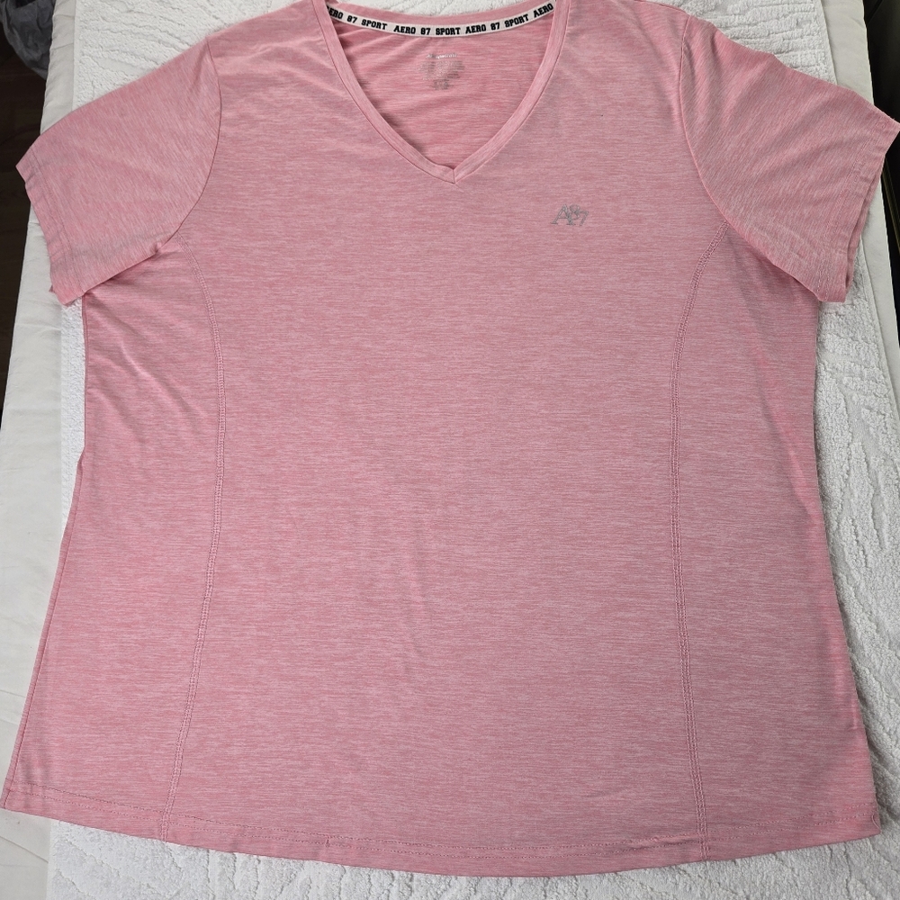 Aeropostale 87 Sport V-Neck Short Sleeve Tee 2X Light Pink